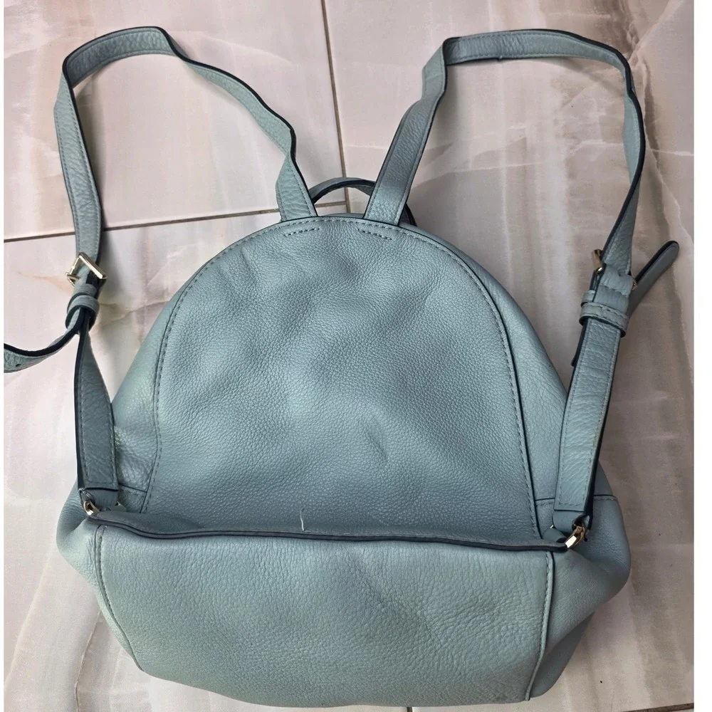 Kate‎ Spade New York Pebbled Leather Backpack Light Blue Gold Tone Hardware P4